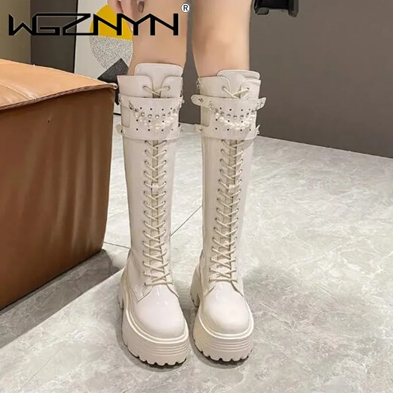 Bottes d'hiver chaudes en cuir - Knee High Boots Women avis et prix