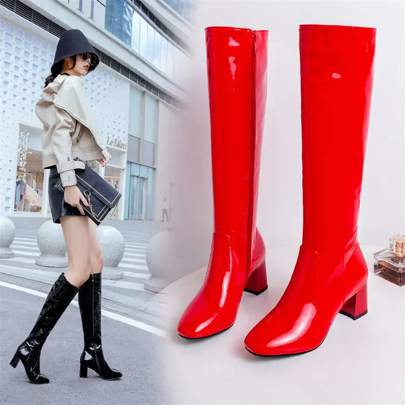 Bottes Hautes en Cuir Verni Ro - Knee High Boots Women avis et prix