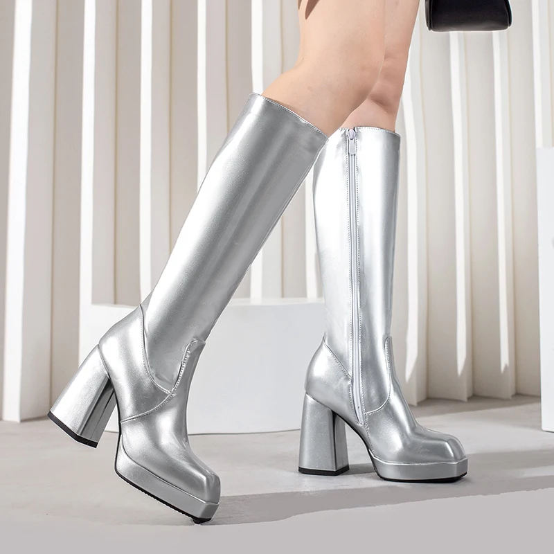 Bottes à plateforme en cuir ve - Knee High Boots Women avis et prix